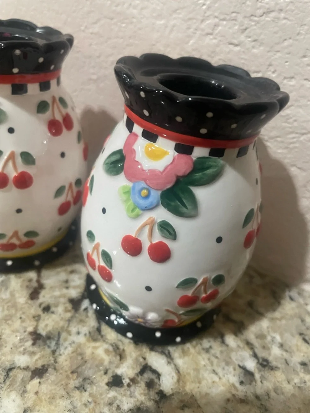 Mary Engelbreit Cherries Taper Candle Holders Pair Oh So Breit Polka Dots - Picture 2 of 5